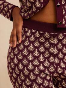 NYA SZN 中腰七分修身紧身裤，口袋设计，格纹印花图案，适合日常休闲、音乐会、生日约会、商务休闲、办公室等场合，秋冬针织弹力女装 - 紫色 - 查看 6