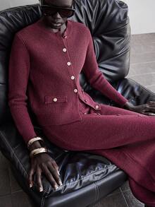 Lumivelle Set elegant de 2 piese pentru femei, cu pulover parfumat, mânecă lungă, guler rotund și fustă maxi, potrivit pentru ocazii formale în toamnă/iarnă - roșu - Vizualizare 6