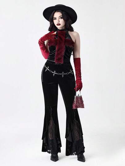 Goth Vintage Gothic Furry Cross Velvet Vest