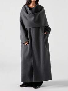 LYSMO 2025 New Arrive Minimalism Winter Women's Fashionable Shawl Coat, Autumn/Winter - Dark Grey - View 5