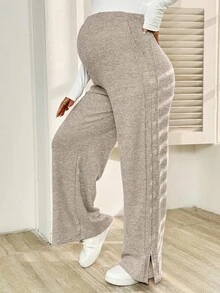 SHEIN Pantaloni casual in tinta unita in vita alta per gravidanza - Albicocca - Visualizzare 8