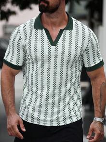 Manfinity CasualCool 男士几何印花短袖休闲 Polo 衫 - 軍綠色 - 查看 4