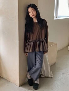 DAZY 青少年女孩日常休闲T恤，秋季 - 棕色 - 查看 5