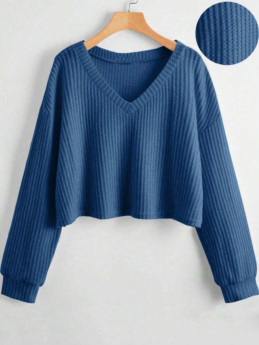 SHEIN Unity Áo thun ngắn tay trơn màu đơn giản dành cho nữ, đa năng cho mùa thu - Màu xanh lam - Xem 1