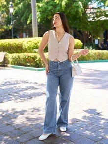 Andrea Bello 高腰闊腿褲 - 淺色水洗藍 - 查看 6