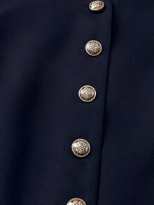 GlowEve 复古优雅休闲圆领开襟女式上衣 - 寶藍色 - 查看 5