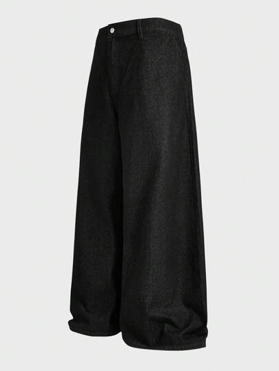 EASEVO بنطلون جينز بجيوب مائلة ذو لون أحادي بسيط لرجال البدناء