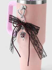 ROMWE Kawaii 1 chiếc nơ nhung phong cách Gothic cổ điển Y2K, lưới đen, móc khóa hình trái tim pha lê hình giọt nước, mặt dây chuyền cho nữ, thích hợp để đeo hàng ngày và làm quà tặng ngày lễ, Halloween - màu đen - Xem 12