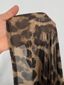 Maweii Plus Size Women Elegant Leopard Print Chiffon Fabric Front Tie Bow Collar Puff Sleeve Blouse, Fashion Design For Party, Night Date, New Autumn Long Sleeve Shirt