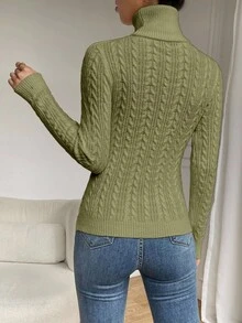 EMERY ROSE Casual Solid Color Turtleneck Sweater, Autumn/Winter - Army Green - View 2