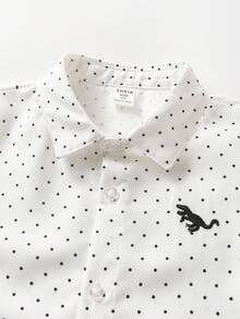 SHEIN 2pcs Young Boy Gentleman Set: Polka Dot Long Sleeve Shirt And Suit Pants, Fashionable Gentleman Style, Suitable For Birthday Party, Formal Event, Wedding, Christening, Christmas, Halloween