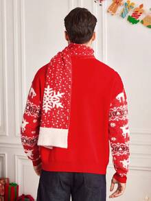 Manfinity RelaxMax 圣诞家庭驯鹿几何图案男式毛衣 - 紅色 - 查看 2