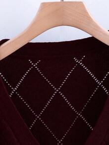 SHEIN Clasi 1pc Women Plus Size Diamond Pattern Gold Button Knit Sweater - Burgundy - View 5