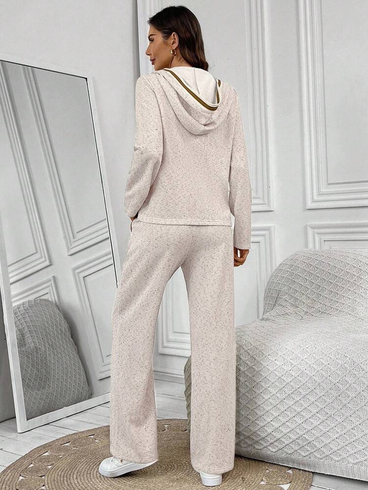 Women's Casual Button-Up Hoodie Top And Pants 2 Pieces Set, Autumn Autumn Clothes For Women Women's 2pcs Set Loose Striped V-Neck Drop Shoulder Long Sleeve T-Shirt &Elastic Waist Striped Pants, Winter Sweater Suit ,Autumn/Winter Women Striped Lounge Set Two Pieces Pants Set Women Two Pieces Set Casual Two Pieces Set Striped Two Pieces Set Comfortable Two Pieces Set