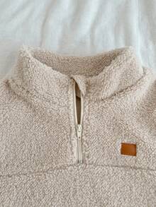 Loomiva 两件套男婴保暖内衬圆领长袖半拉链卫衣和松紧腰裤套装 - 杏色 - 查看 2