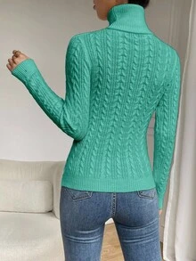 EMERY ROSE Jersey de cuello alto de unicolor y ajuste ceñido, otoño/invierno - verde menta - Ver 2
