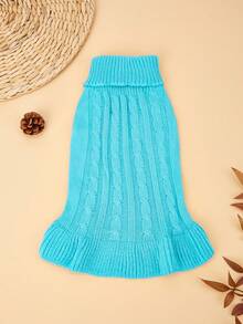 PETSIN 1 Piece Of Sky Blue Long Autumn And Winter Thick Knitted Windproof And Warm Casual Pet Dress Sweater - Sky Blue - View 6