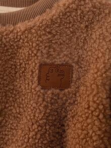 Loomiva Baby Boy Embroidered Thick Crew Neck Long Sleeve Pullover Sweatshirt Autumn Winter Clothes For Women - Apricot - View 2