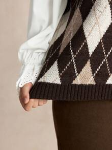 Nubod Plus Size New Arrival Popular Elegant Women V-Neck Long Sleeve Geometric Pattern Vest, Autumn/Winter - Multicolor - View 5