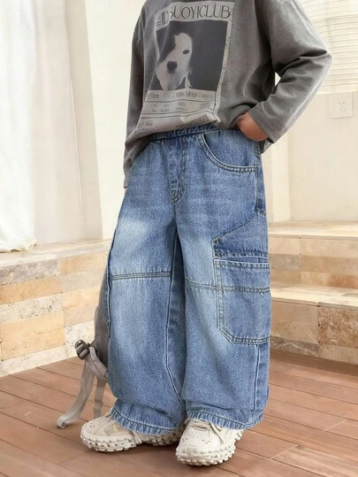 SHEIN Little Byeori 小男孩宽松蓝色牛仔裤