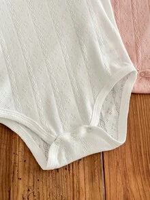 Bộ 2 món/Bộ đồ liền thân xếp nếp màu trơn dễ thương cho bé gái sơ sinh, mùa hè - Nhiều màu - Xem 4