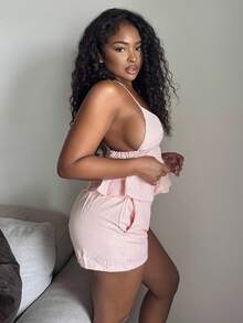 Alexandranx 女士休闲条纹吊带背心和短裤套装，夏季 - 橘色 - 查看 3