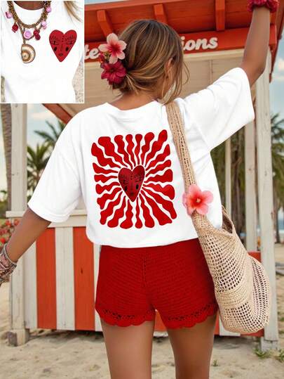 DrmWander Camiseta holgada de cuello redondo con estampado casual para mujer de talla grande, adecuada para el Día de San Valentín