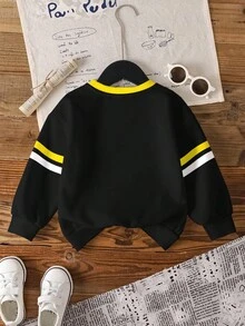 BATMAN X SHEIN Young Boy Letter & Striped Pattern Long Sleeve Round Neck Sweatshirt