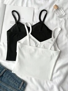 SHEIN 两件装少女基础款纯棉吊带背心，休闲冬季款 - 黑與白 - 查看 2