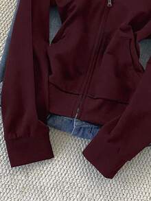 Glimmora 女式连帽修身毛领拉链运动衫，时尚长袖休闲夹克 - 彩色 - 查看 5