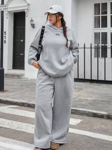 Muchica Bộ 2 món áo hoodie và quần nỉ thể thao ngoài trời thường ngày thu/đông 2025 mới, đa năng, dáng rộng, màu xám, cỡ lớn - Màu Xám nhạt - Xem 4