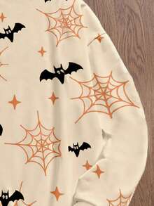 Manfinity VCAY Halloween Pattern Sweatshirt For Men Fun Pumpkin Print Loose Crew Neck Long Sleeve Pullover Sweatshirt, For Fall Winter - Apricot - View 4