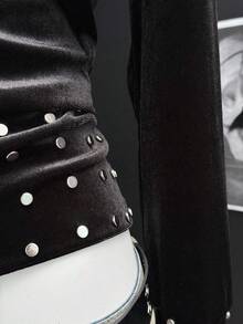 Sunspun Plus Size Women Sexy Hooded Faux Fur Zipper Studded Long Sleeve Jacket Sweatshirt Sweatshirt, Autumn/Winter