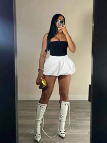 SHEIN 女士日常穿著實色休閒短褲 - 白色 - 查看 5