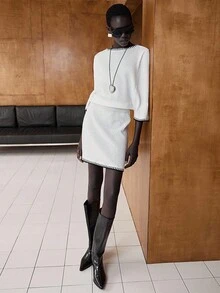 Lumivelle Women's Autumn/Winter Off Shoulder Contrast Trim Midi Dress - White - View 5