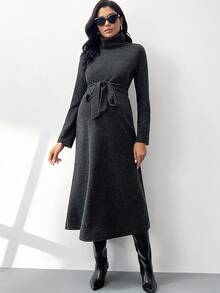 MaterniWear 孕妇纯色高领长裙，秋冬 - 灰色 - 查看 6
