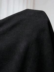 SHEIN CURVE+ Plus-Size Women's Large-Size Early Autumn Corduroy Dress With Suspenders, Spring And Autumn Black Short Skirt, Casual Basic Dress With Suspenders