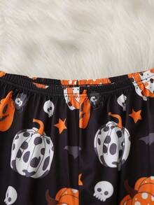Men's Halloween Pumpkin Print Pajama Set - Black - View 6