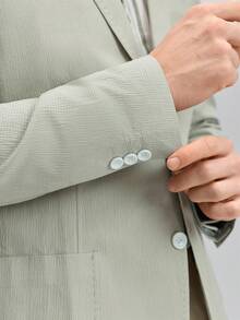 OFFICEAU Men's Spring/Autumn Lapel Neck Long Sleeve Green Casual Business Blazer Jacket, Suitable For Banquet, Events, Outings - Green - View 8