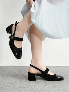 CUCCOO BIZCHIC Women's Classic Low Heel Slingback Flats, Black - Black - View 3