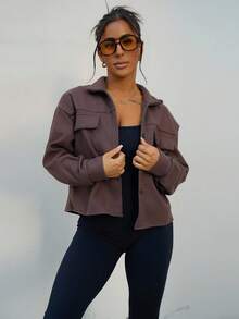 SAYEHFBABY Casual Drop Shoulder Button Down överrock, höst - Brun - Visa 1