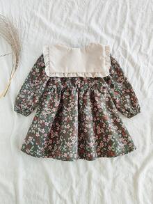 SHEIN Vintaside Kids 女婴可爱长袖公主裙，时尚优雅，适合春秋季