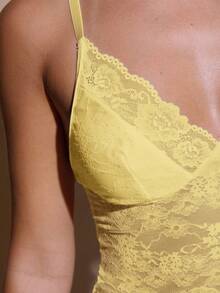 SHEIN BAE Women's Solid Color Lace Patchwork Elegant Fashion Camisole - Yellow - View 7