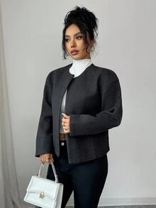 Elenzga 短款大衣，优雅女士外套，秋冬款 - 灰色 - 查看 6