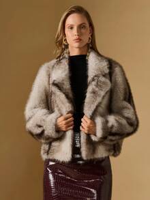 Briarwyn 复古渐变色仿皮草夹克，秋冬，女士冬季外套，女士冬季夹克，新年女装，复古风女装，万圣节女装 - 米色 - 查看 4