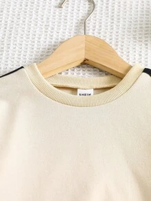 SHEIN Genkimix Kids 2pcs/Set Setelan Sweatshirt Kasual Anak Perempuan, Atasan Lengan Panjang Pita dan Celana Pita, Musim Semi/Panas - Aprikot - View 3