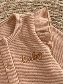 Loomiva 新生女宝宝卡通熊图案针织柔软圆领荷叶边长袖连体衣