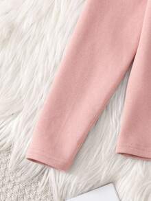 SHEIN Tween Girls 2 Pieces Cozy Thermal Lined Bow Print Long Sleeve Shirt And Pants Set, Soft And Warm Pajamas For Autumn And Winter Girls Cute Set Girls Bow Pajamas - Baby Pink - View 5