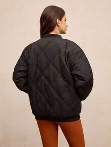 Activina Dam Casual Vardags Pendling Mångsidig Enfärgad Quilted Sport Baseball Vadderad Kappa, Höst/Vinter - Svart - Visa 2