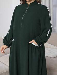 Al Najma Plus Size Casual Large Pocket Zipper Comfortable Loose Black Long Dress Maxi Women Outfit - Dark Green - View 6